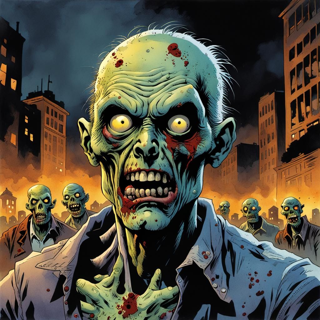 Zombie Selfie During City Invasion: Sinister Digital Art