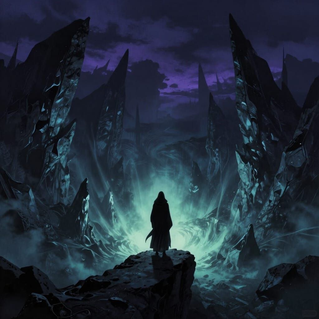 Spectral Figure at Abyss Edge in Dark Fantasy Style