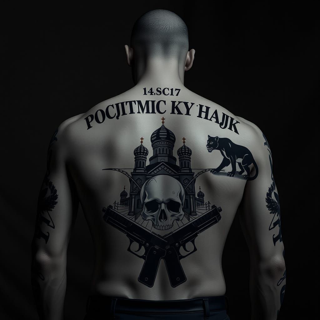 Powerful Back Tattoo in Dark Cyberpunk Style