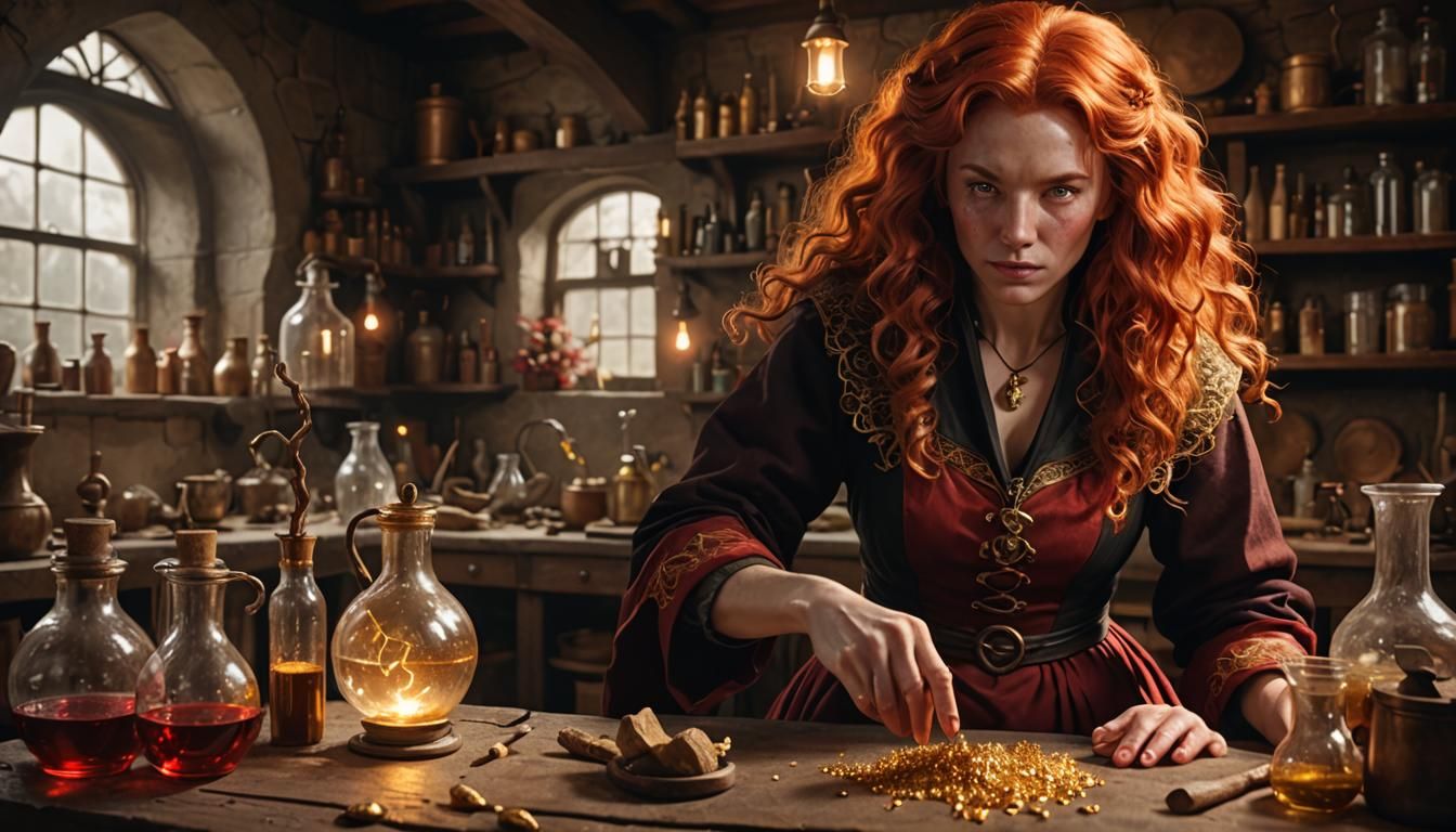 Alchemist Witch Transmuting Lead to Gold