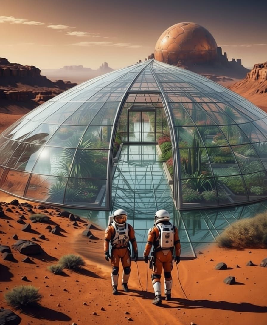 Future Human Sci-Fi Life on Mars Tableau