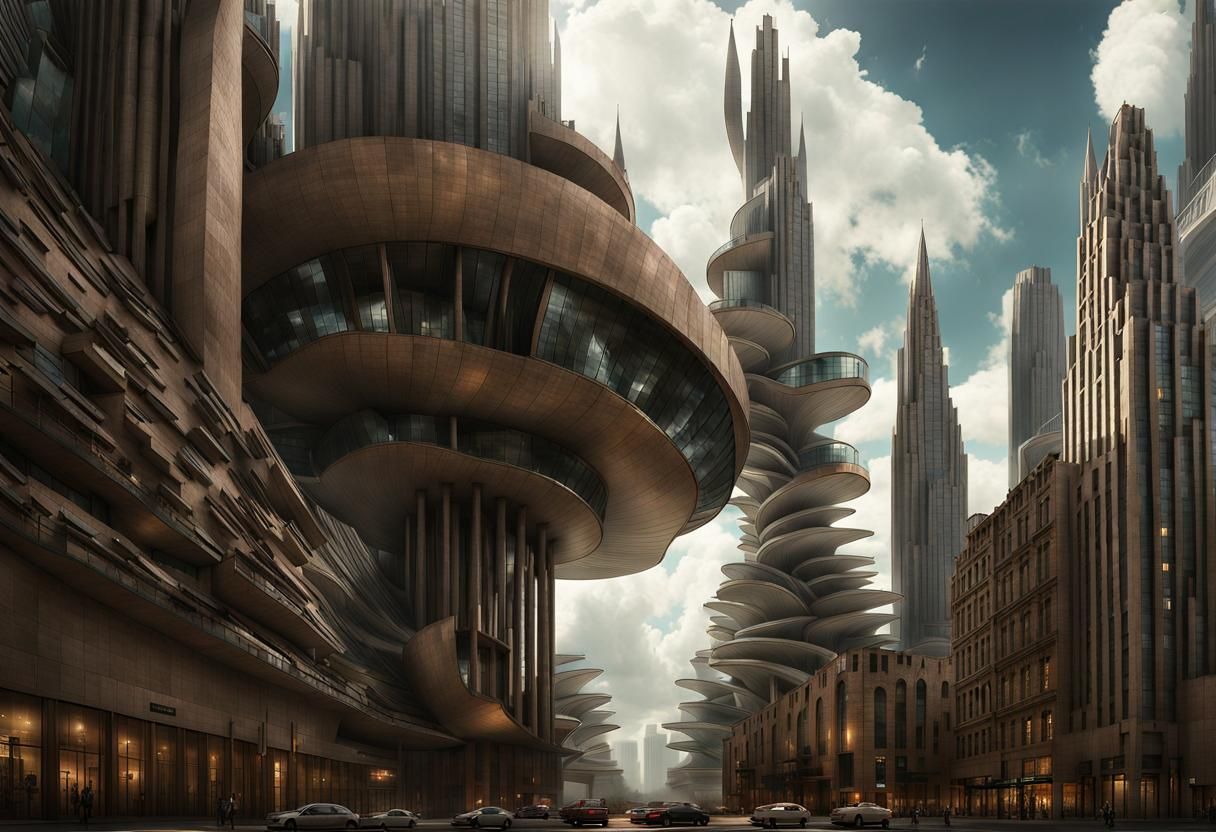 Dystopian Fractal Tower in a Sprawling City