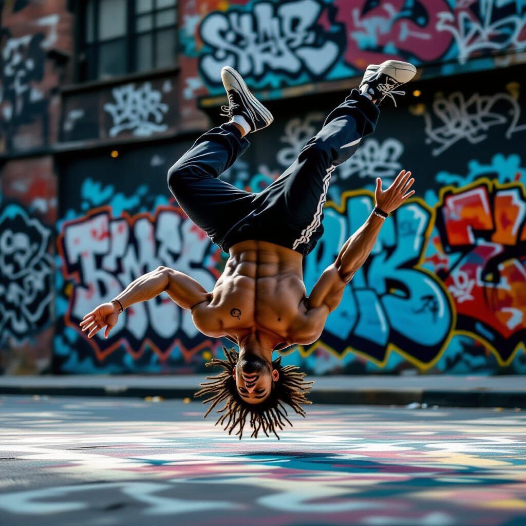 Dynamic Breakdancer in Urban Street Art Style