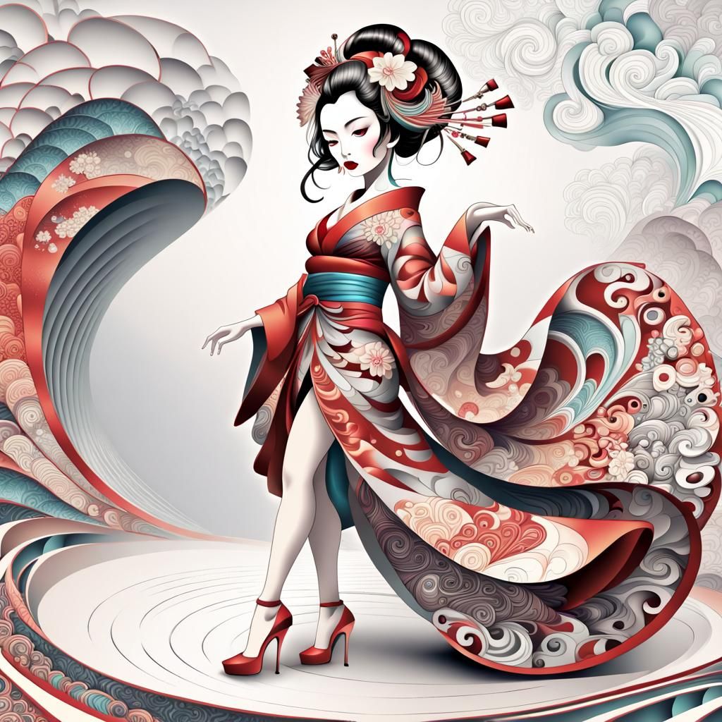 Geisha on Runway: Abstract Vector Fractal Art