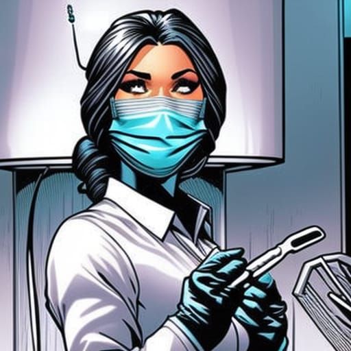 Female Dentist in Office: Comic Book Art