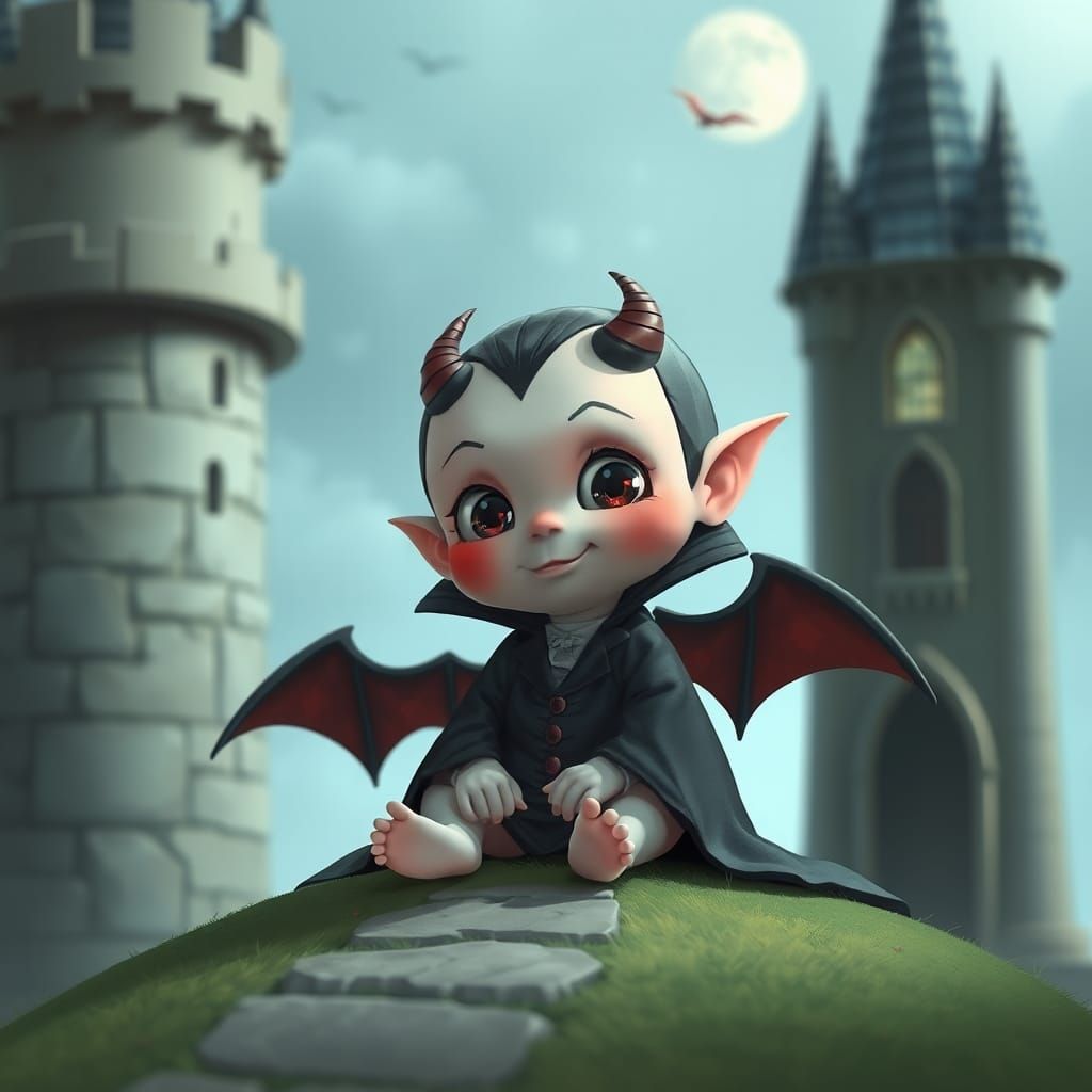 Cute Baby Dracula in Castle Setting