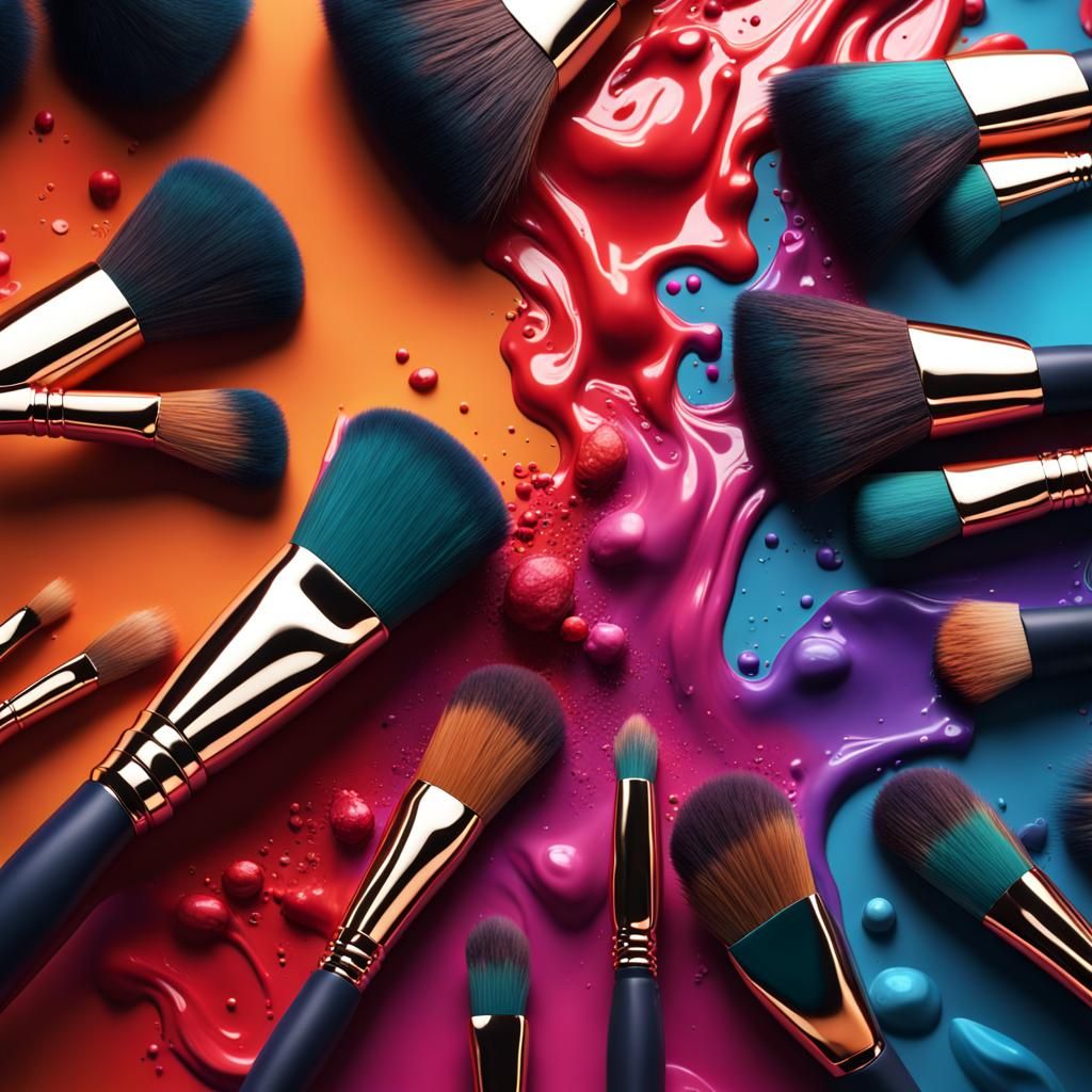 Makeup Brushes Floating in Paint: Detailed Matte Painting
