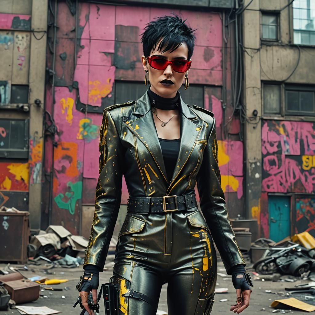 cyberpunk boss millionaire short punk black hair domina girl...