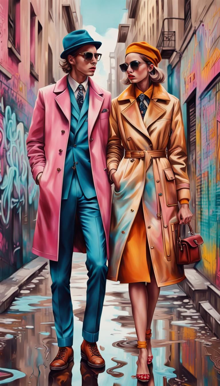 Glamorous Couple in Polychromatic Street Art Style
