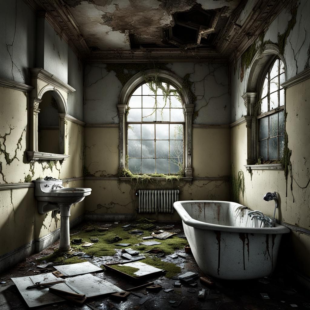 Decrepit Asylum Bathroom: Digital Matte Painting