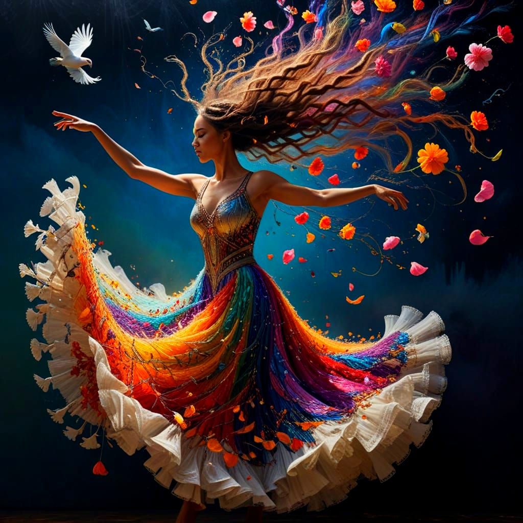 Transformed Woman Dancing in Dreamscape Panorama