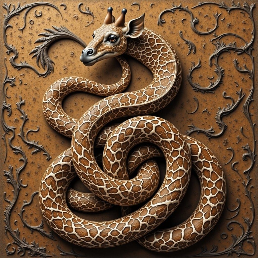 Surreal Snake Giraffe Hybrid in Dreamlike Illustration