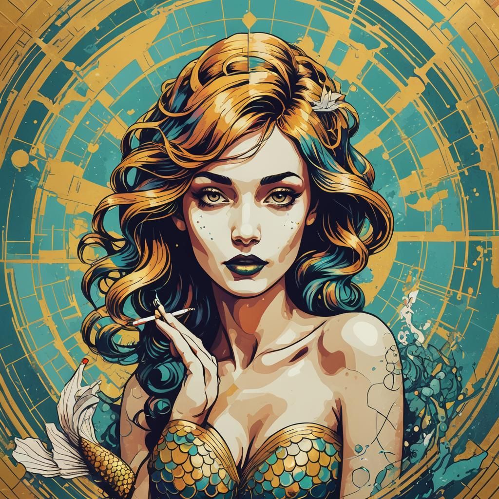 POP ART MERMAID WITH CIGARETTE