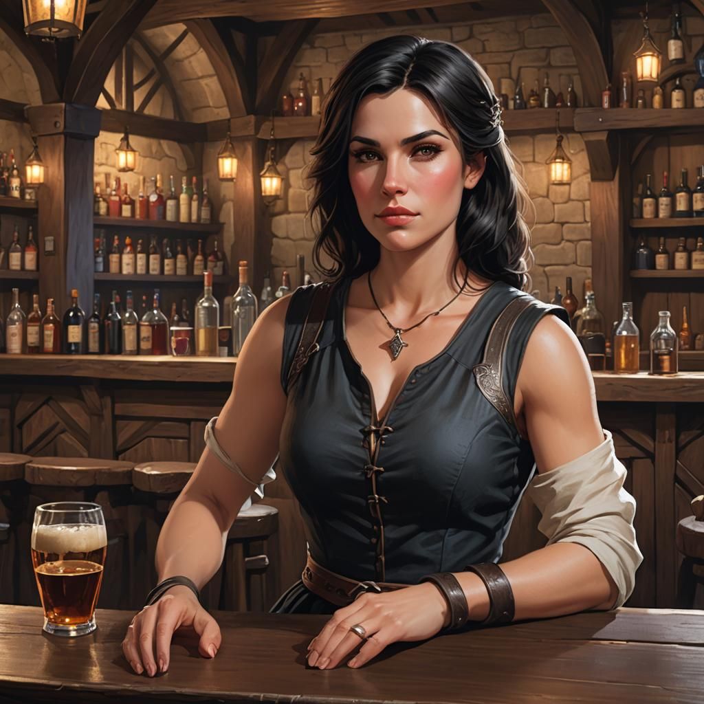 Medieval Woman Relaxing at Inn Bar