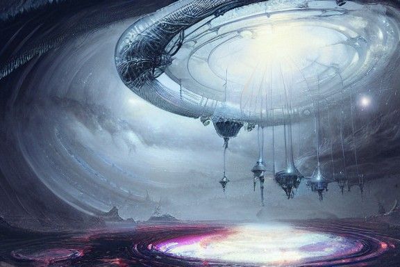 Geometric Planetary Carousel in Cloudy Wonderland