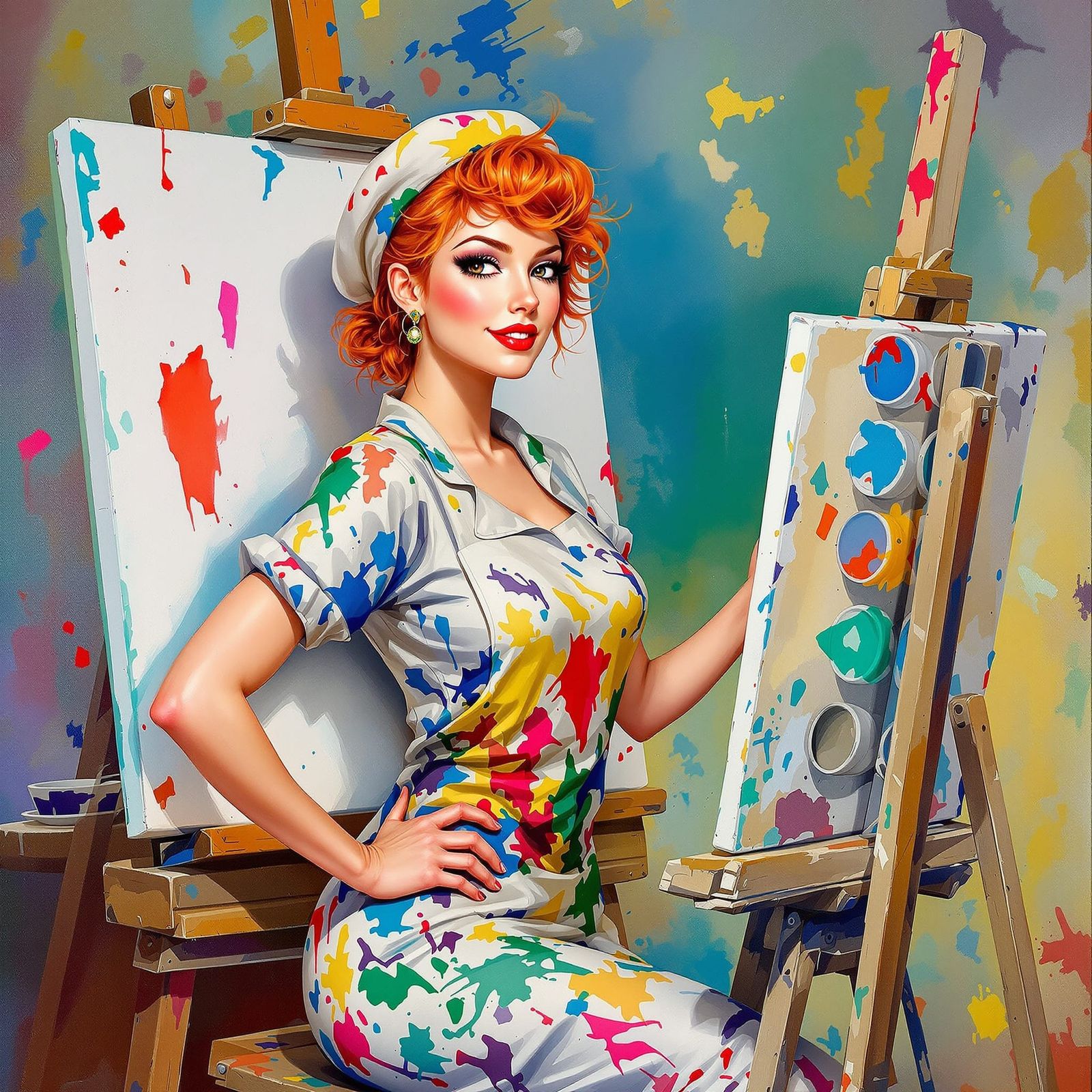 Vivacious Artist in Oil Painting Style