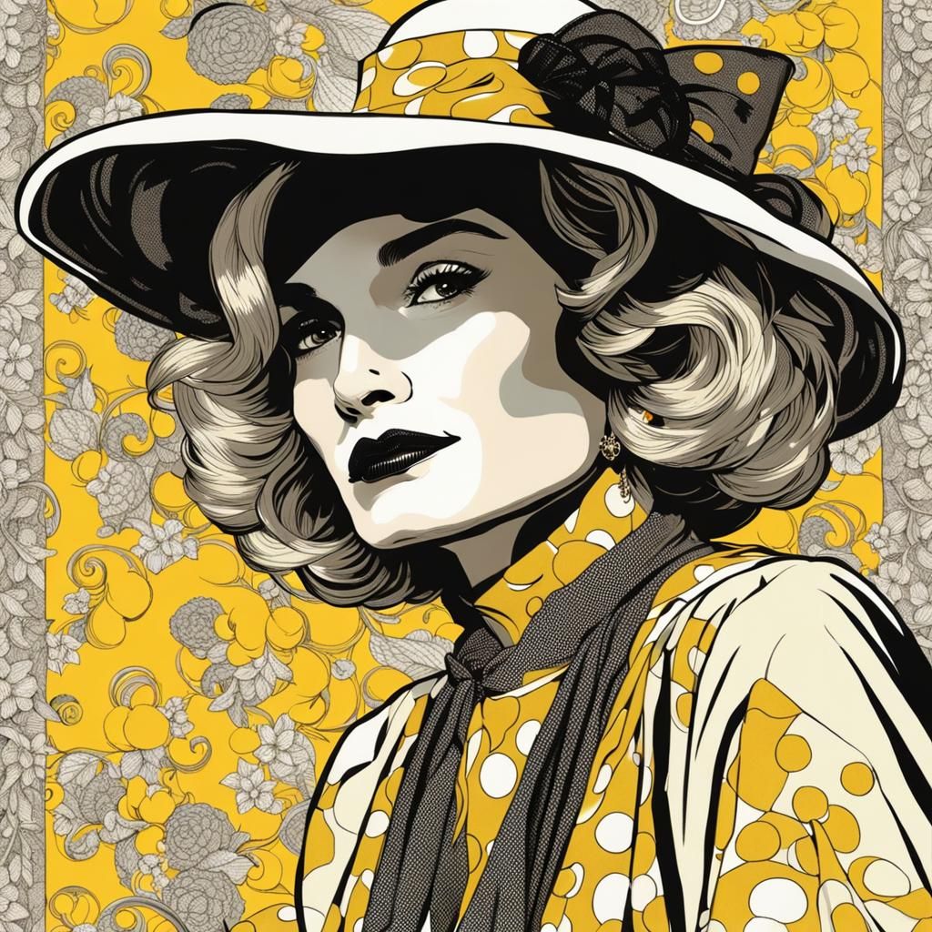 Art Nouveau Woman in Polka Dots, Fashion Illustration