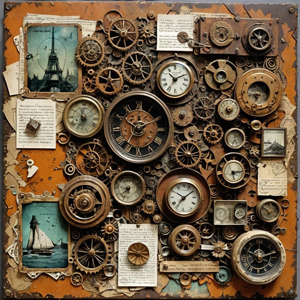 Eclectic Surrealist Fusion: Decoupage Assemblage Collage