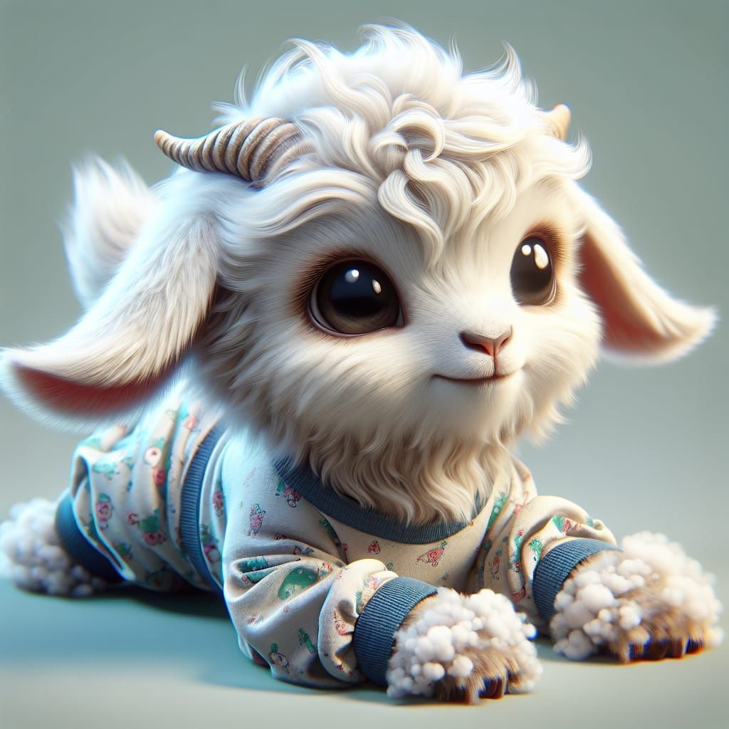 Adorable Goat in Pajamas: 3D Matte Painting