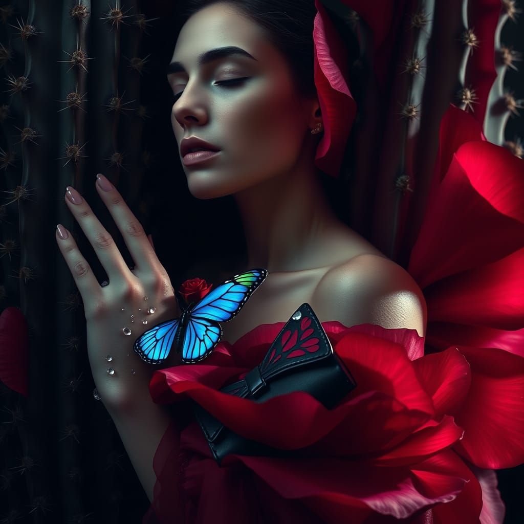 Desert Rose Goddess with Saguaro Cactus, Ultra-Realistic Fin...