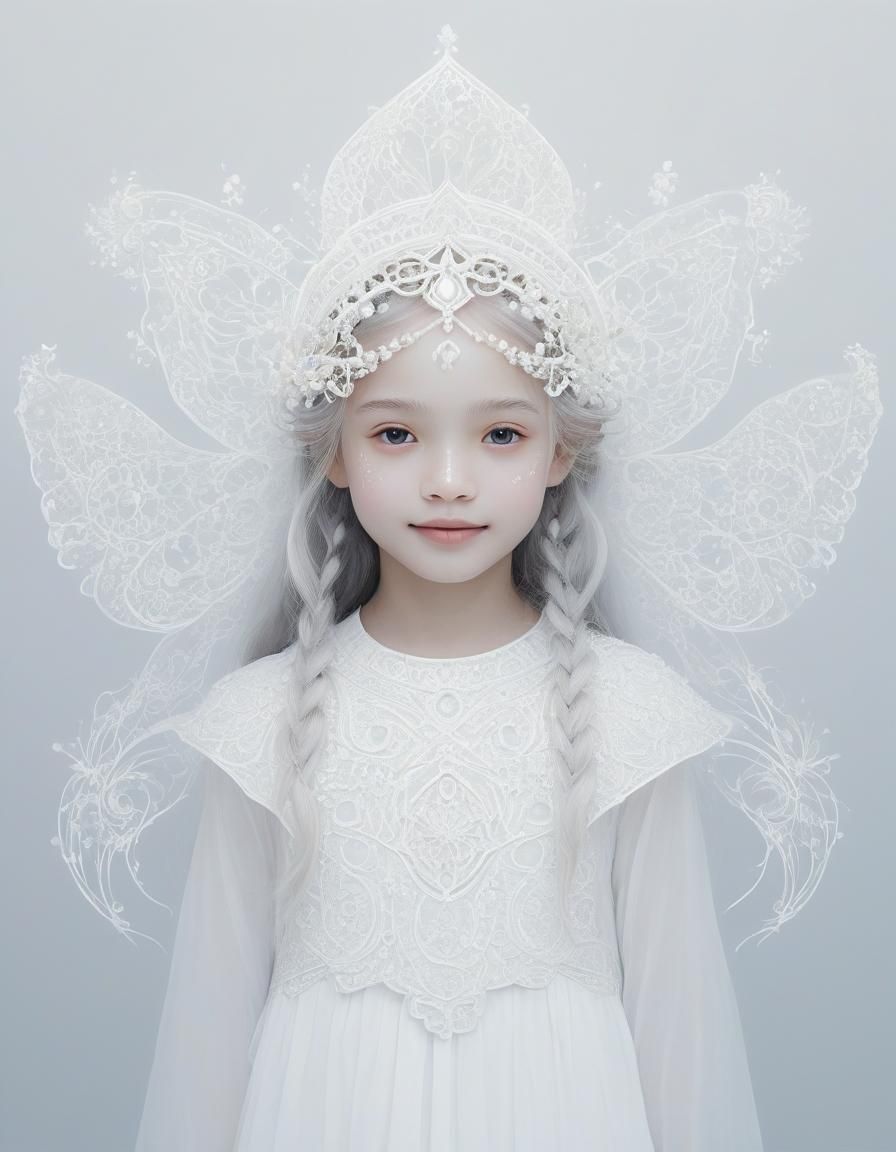 Ethereal Portrait of a Smiling Girl in White