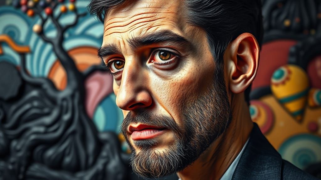 Chiaroscuro Wood Sculpture of Polka Dot Man