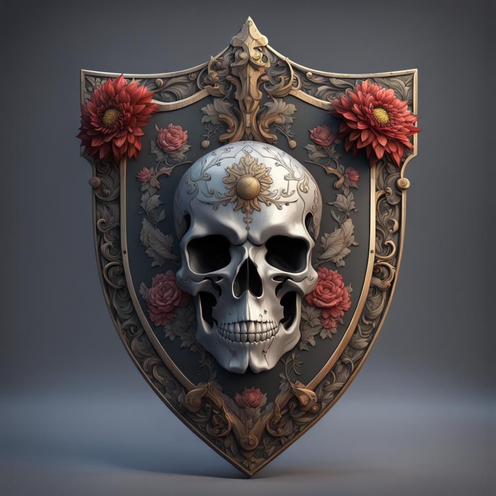 Shield - scull and flowers