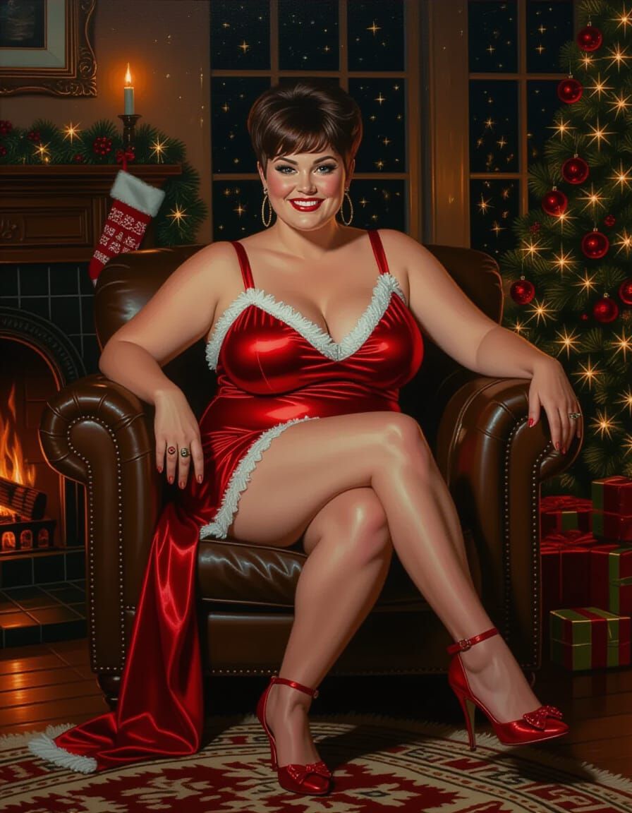 Surreal Oil Painting of Woman by Fireplace