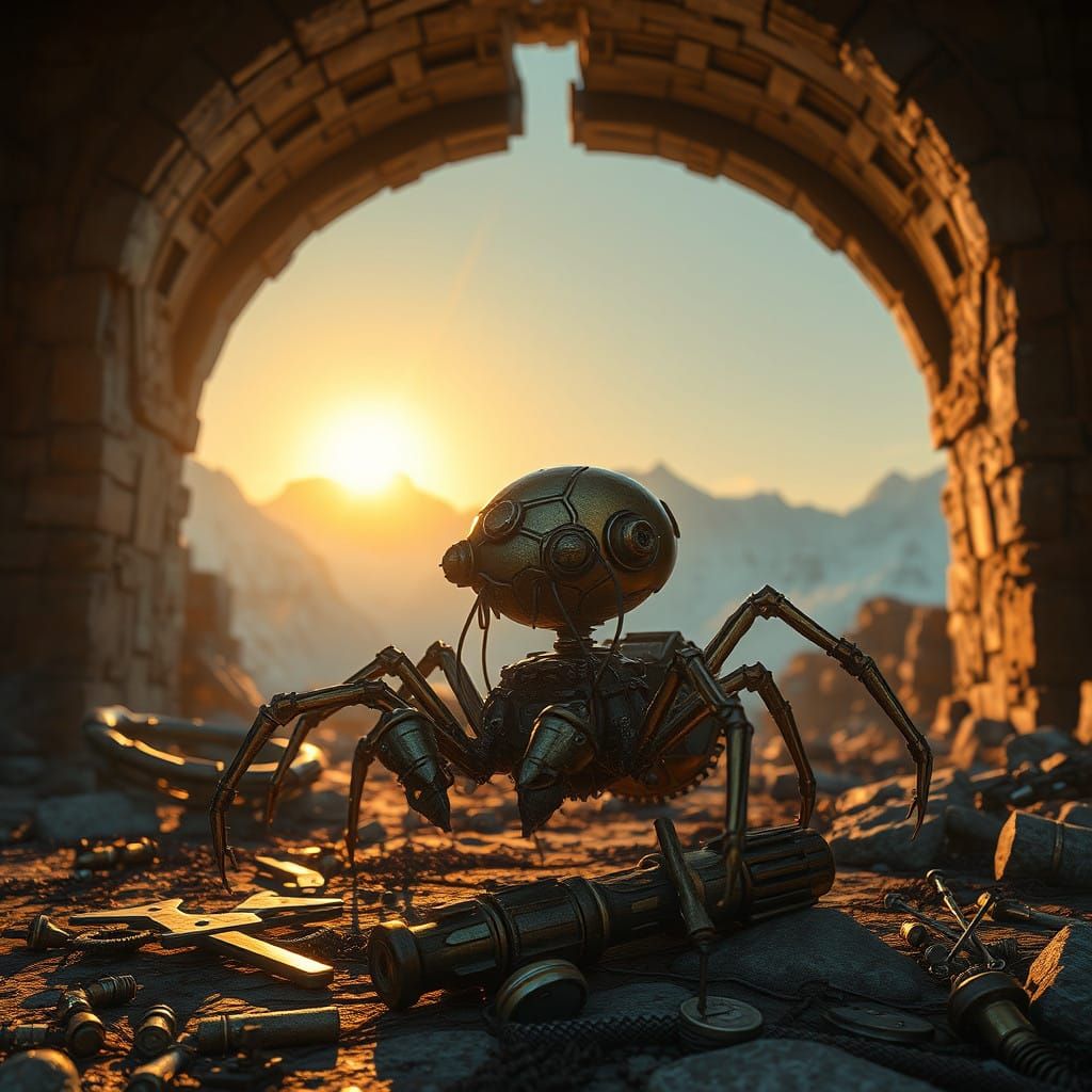 Ethereal Dwemeri Spider Companion in Ancient Nord Ruin Scene