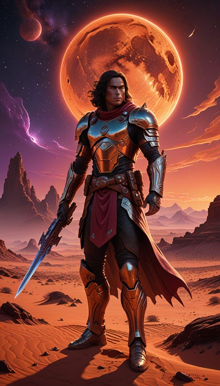 Cosmic Warrior of Barsoom in Epic Sunset