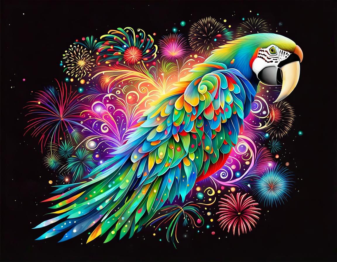 Scarlet Macaw's Flight Through Whimsical Finger Painting
