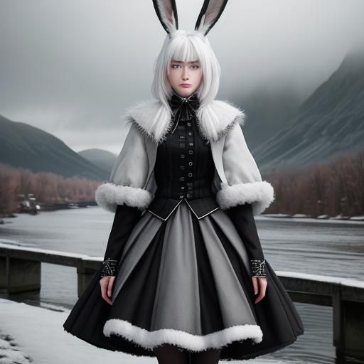 Girl with Bunny Ears by a River