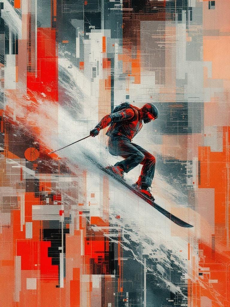 Corrupted Fresco of Downhill Skiing in Michelangelo Style