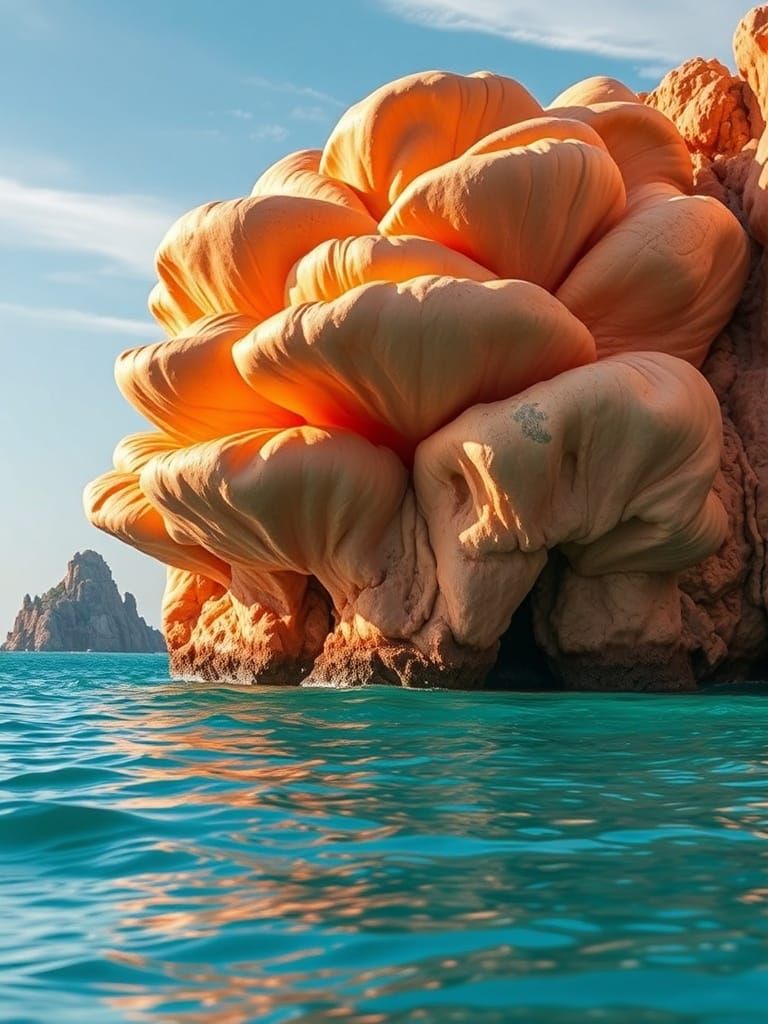 Fantastical Flower Rock Formation Above Turquoise Ocean