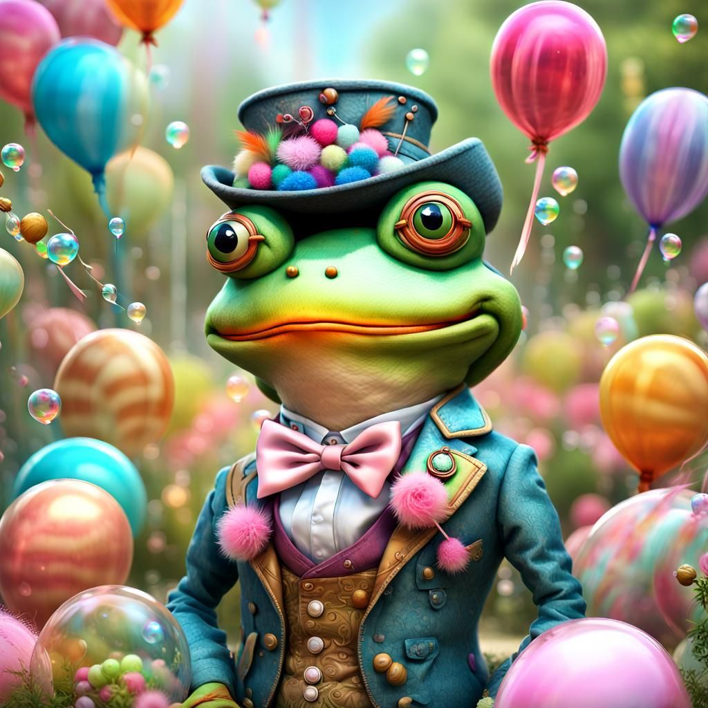 Cute Aristocratic Frog in a Candy Garden