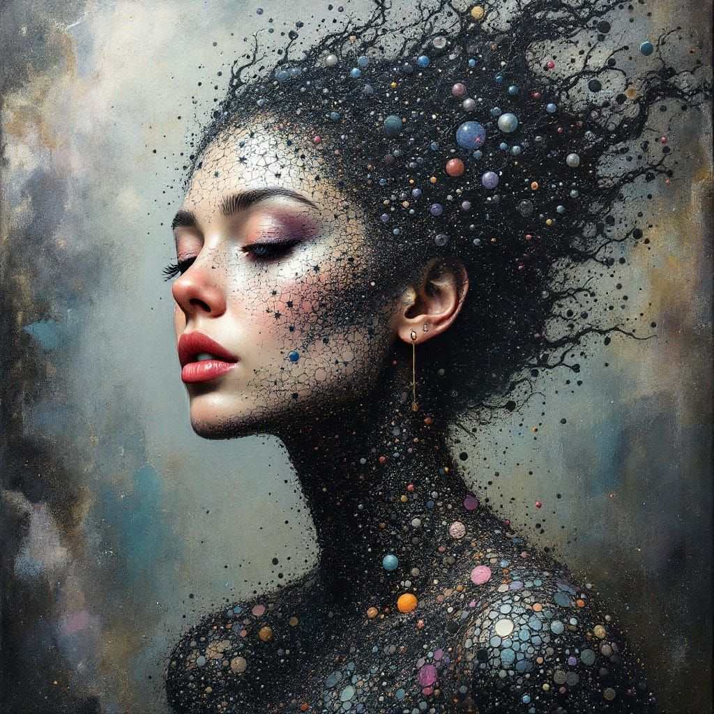 Woman Mosaic with Shifting Quantum Forms