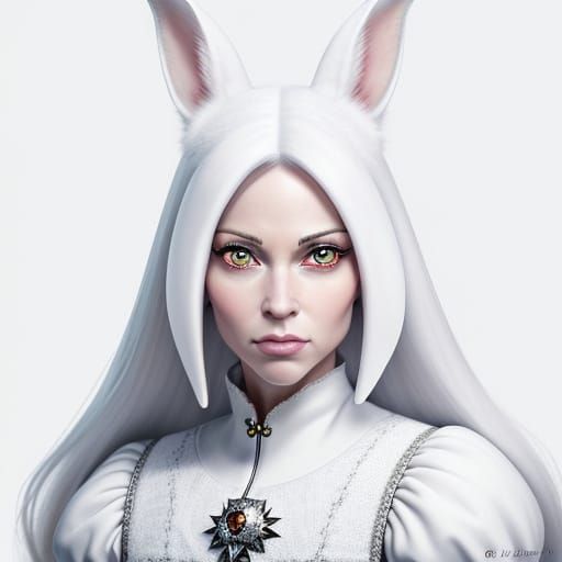 Surreal Snow White Rabbit in Hyper Realistic Mid Shot