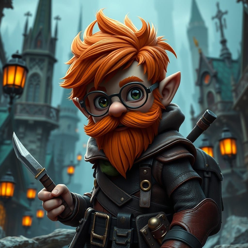 Vibrant Halfling Thief in Rich Cityscape