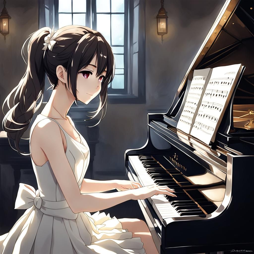 Anime Style: Japanese Girl Playing Piano