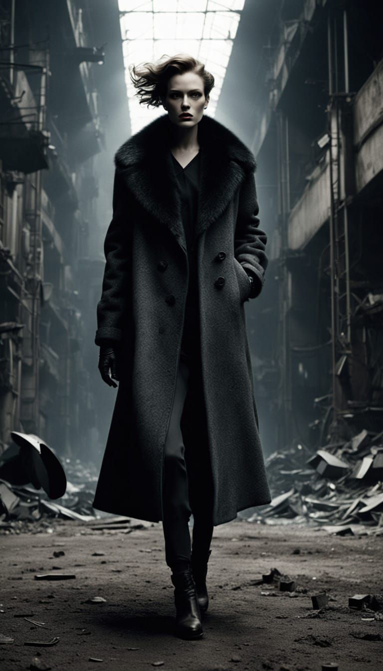 Glamorous Fashion Model Dominates Industrial Football Field