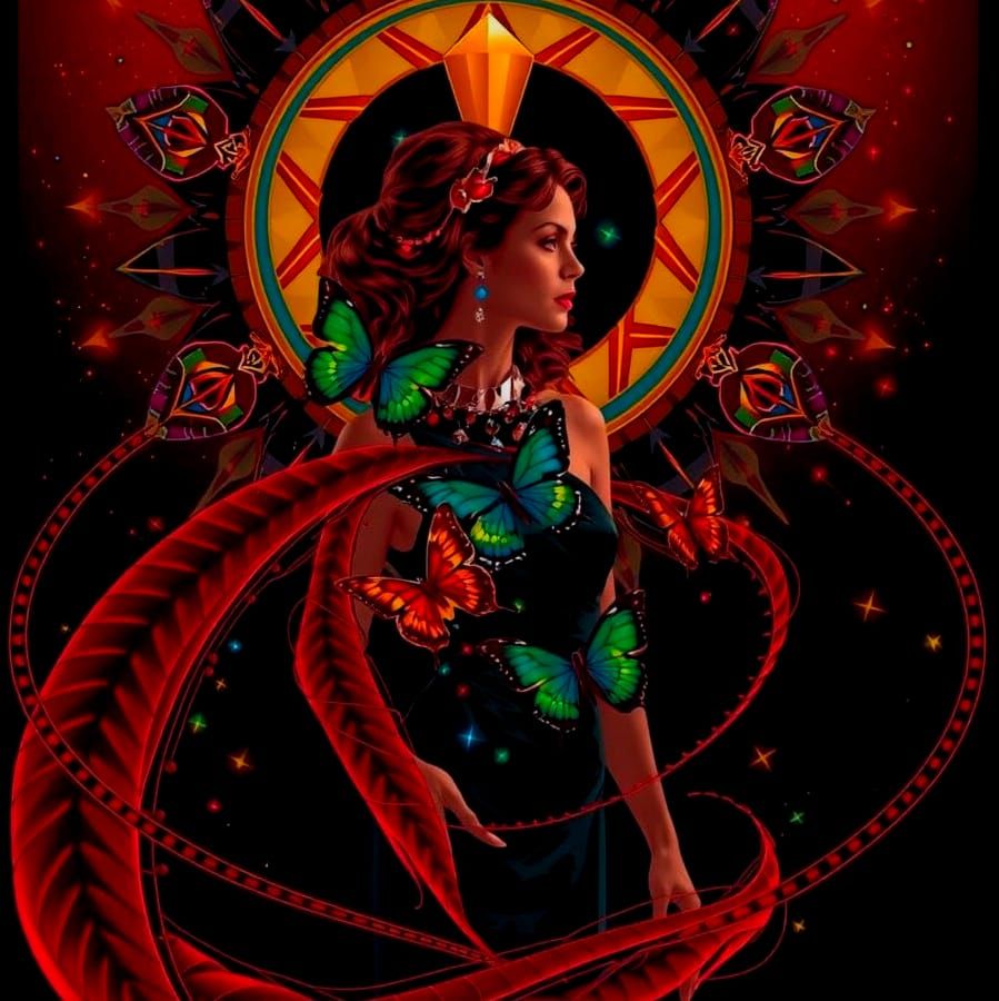 Regal Woman in Psychedelic Vortex, Art Deco Style
