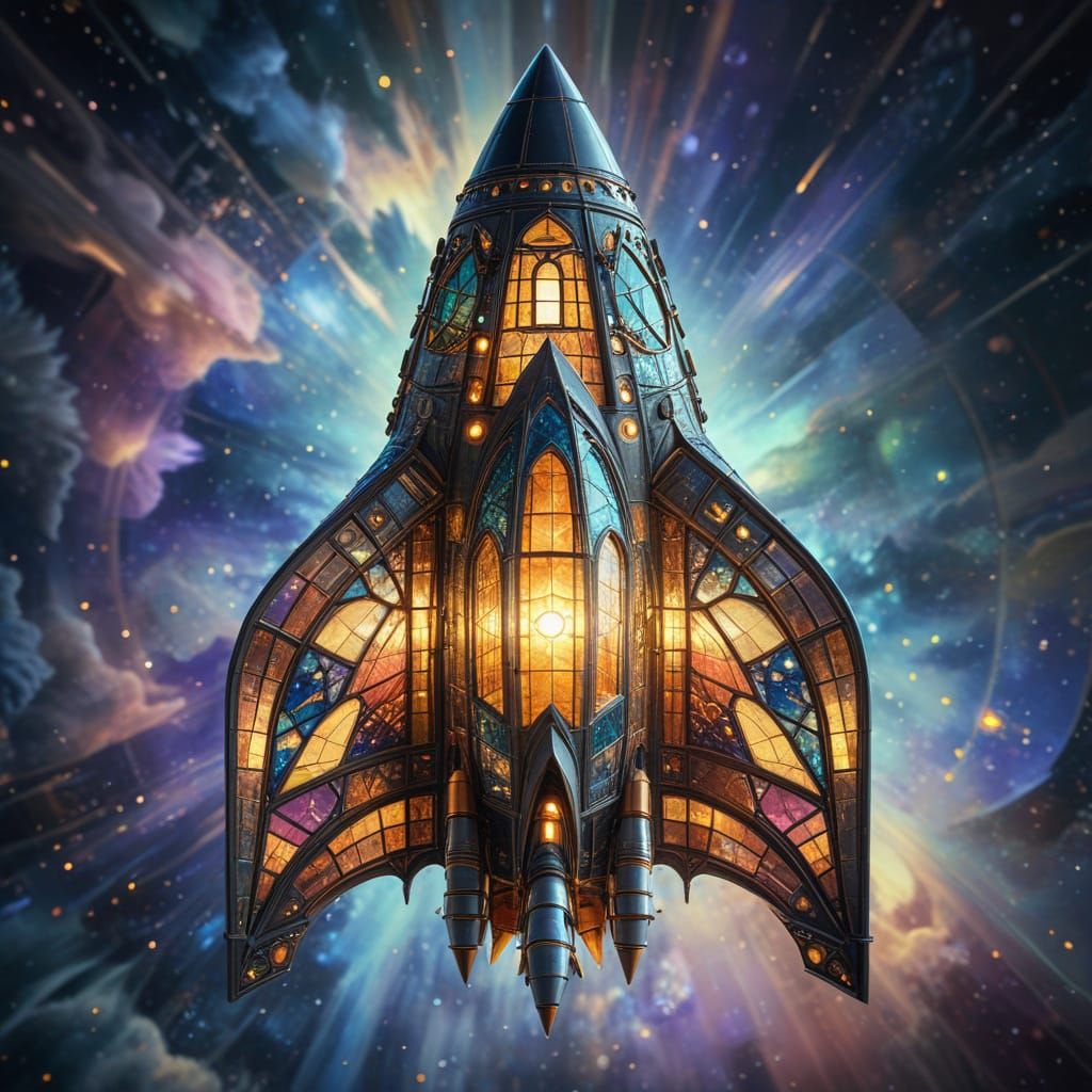 Surreal Stained Glass Rocket in Soft Light