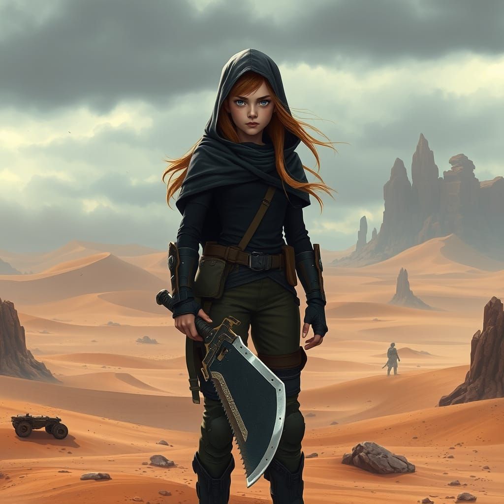 Vast Desert Warrior Stands Confidently in the Face of a Mood...