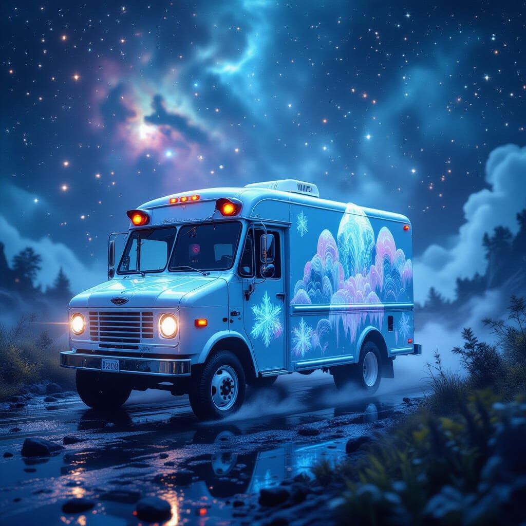 Ethereal Ice Cream Truck in Vaporwave Cosmic Horror