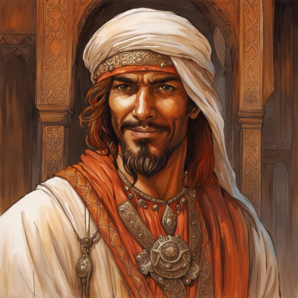 Handsome Arabian Rogue Portrait in Fantasy Style