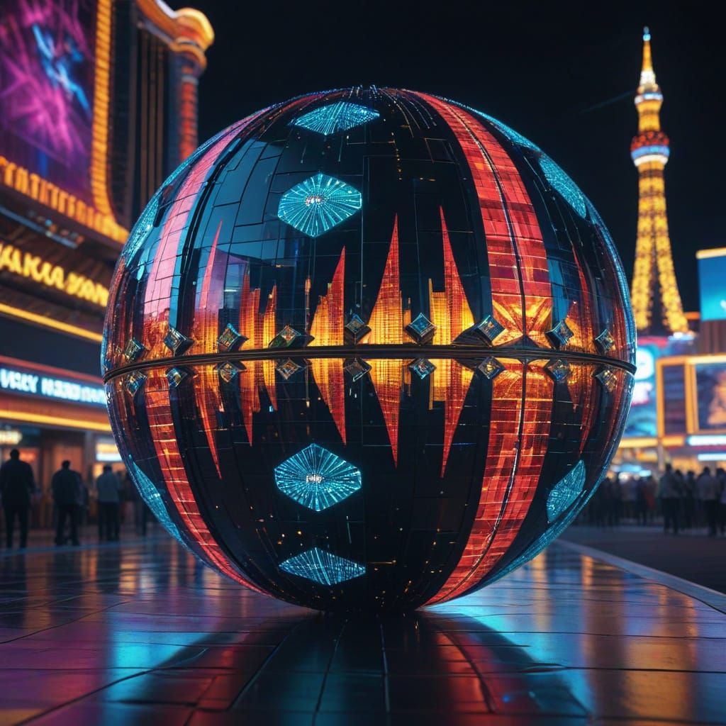 Glowing Sphere Illuminates Las Vegas Nightscape