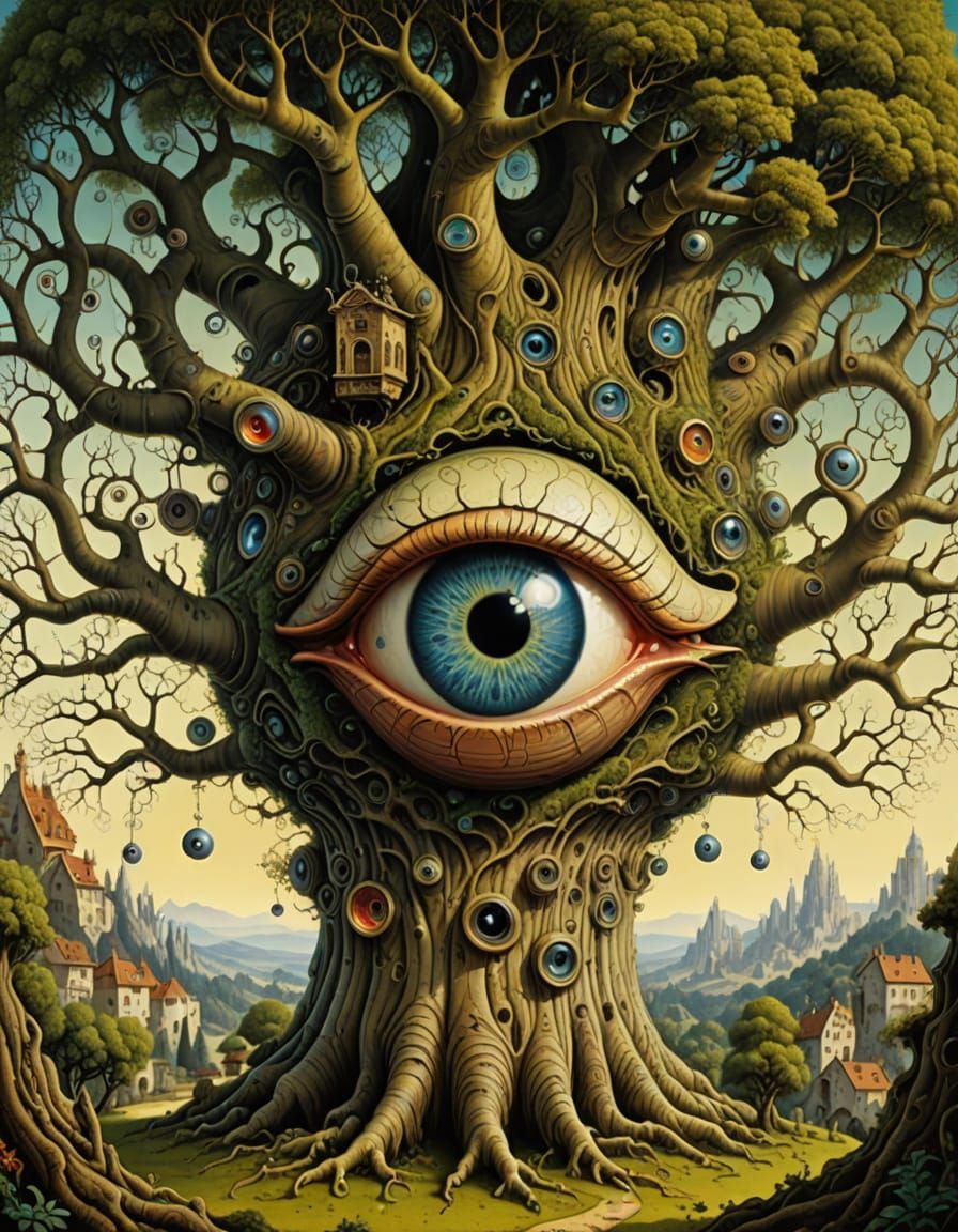 Surreal Eyeball Tree in Gothic Fantasy Style