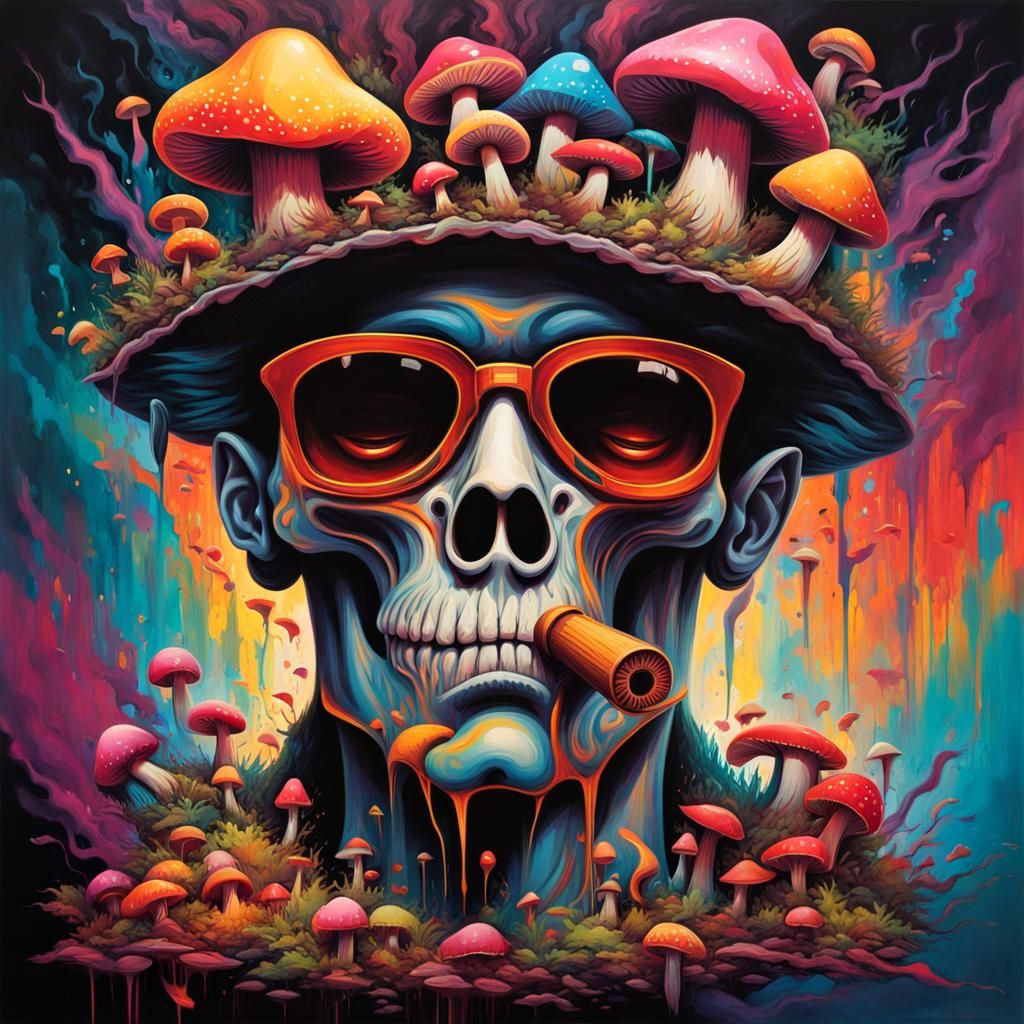 Psychedelic Mushroom Head in Graffiti Art Style