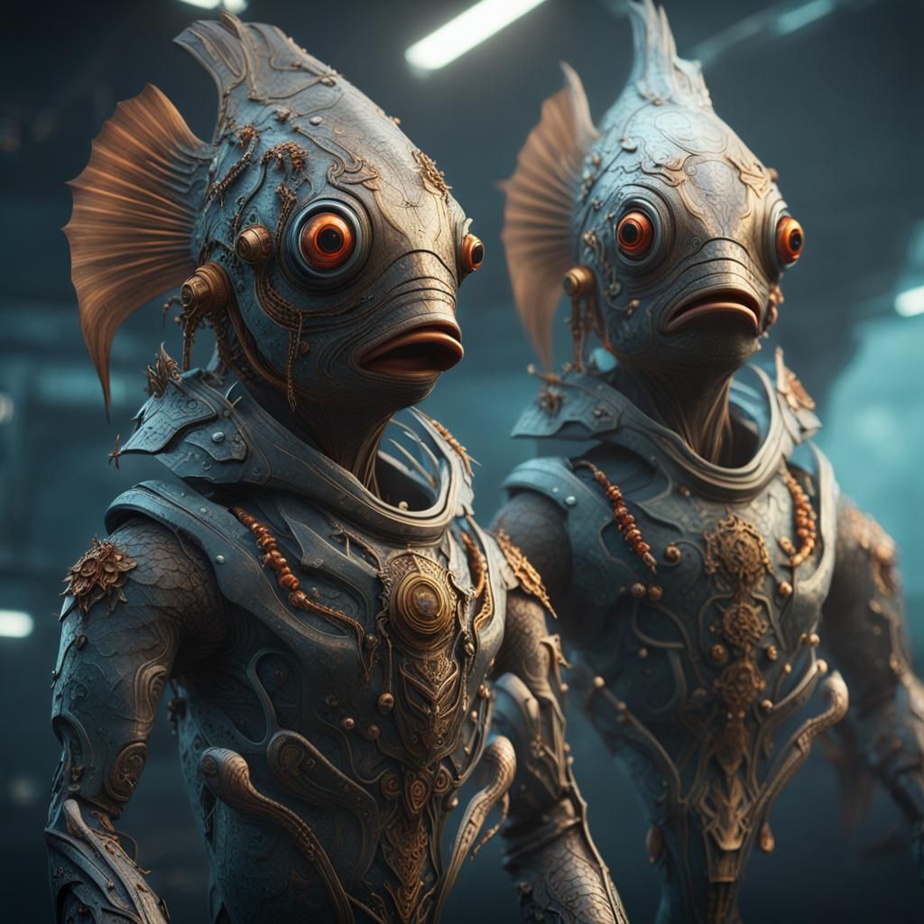 Intricate Sci-Fi Fish Alien Race in 3D