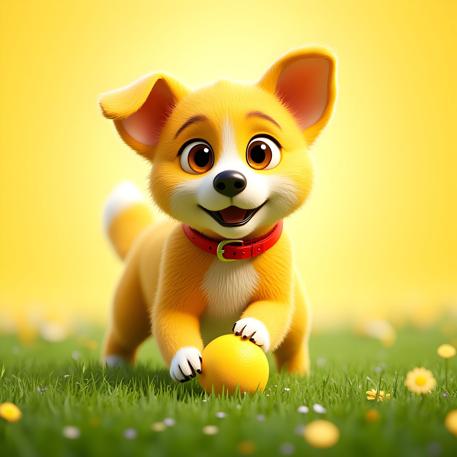 Joyful Yellow Canaan Dog in Pixar-Inspired 3D Art